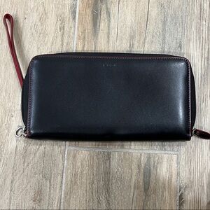 Lodis Black and Red Leather Wristlet Wallet